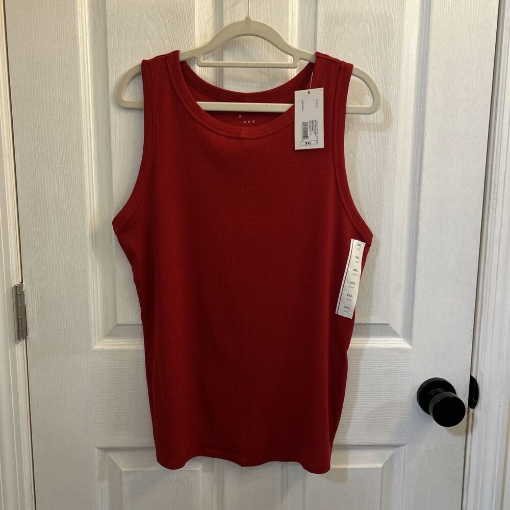 NWT A New Day Women’s Ribbed High Neck Tank Top Dark Red Size 2XL